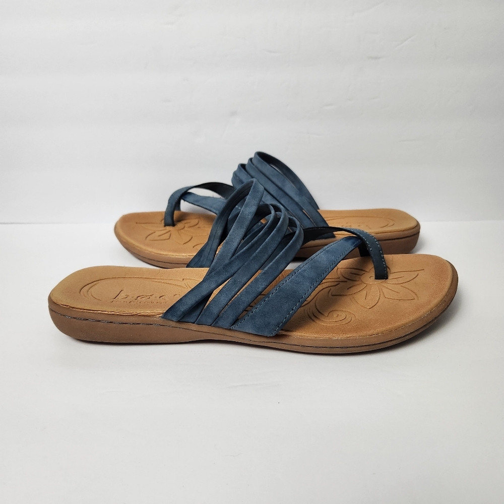 boc Born Concept Alisha Women Sz 10 Blue Slip On Toe Loop Leather Straps Sandals